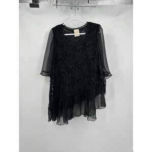 Boho‎ Gothic Sheer Fringe Tunic Women Top Sz L Whimsigoth Dark Witchy Festival